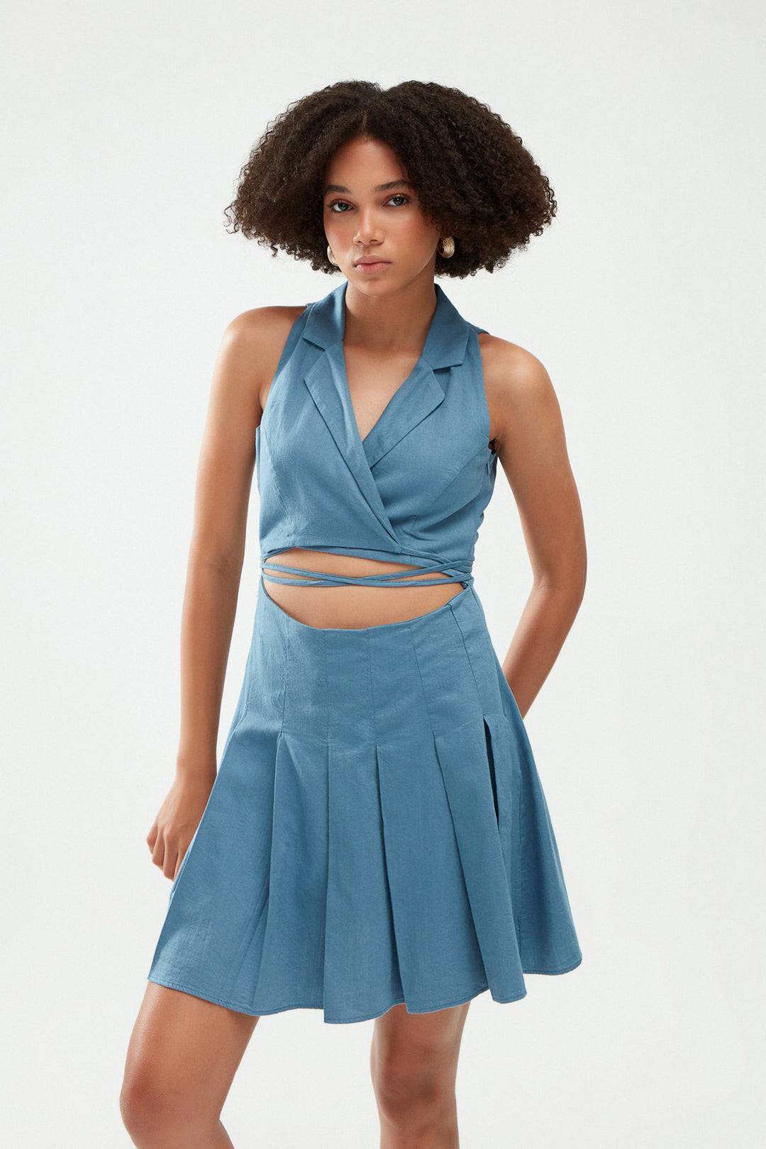 Cut Out Bağlamalı Elbise İndigo