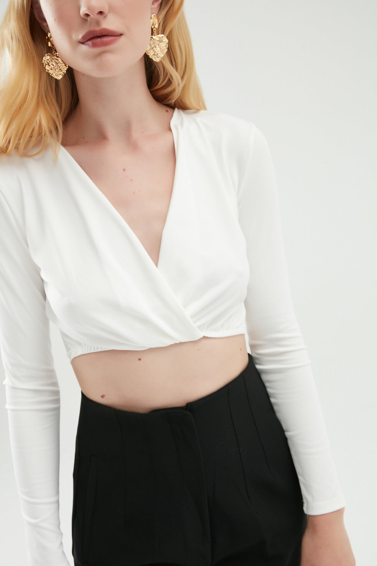 Double Breasted Crop Blouse White