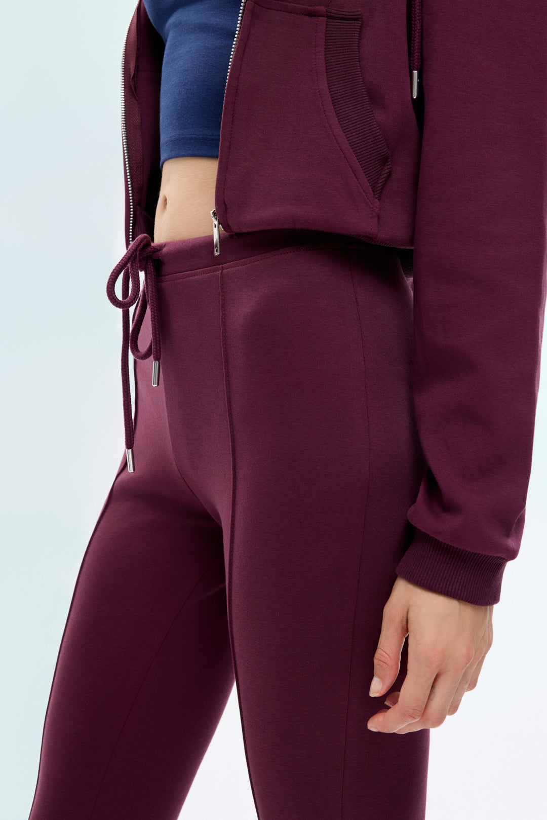 Beli Bağcıklı Dikiş Detaylı İspanyol Paça Pantolon Bordo