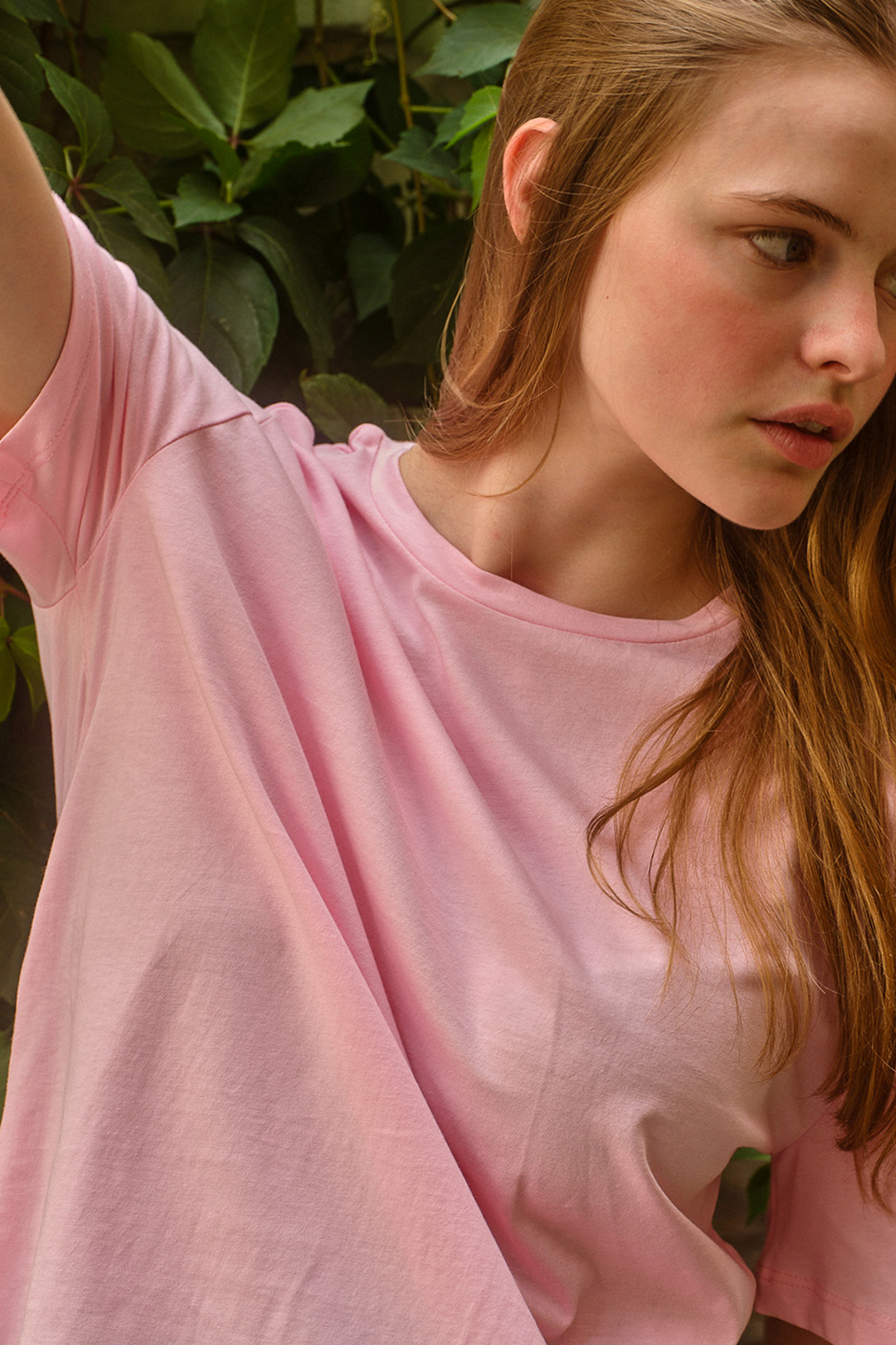 Bisiklet Yaka Oversize Basic Tişört Pembe