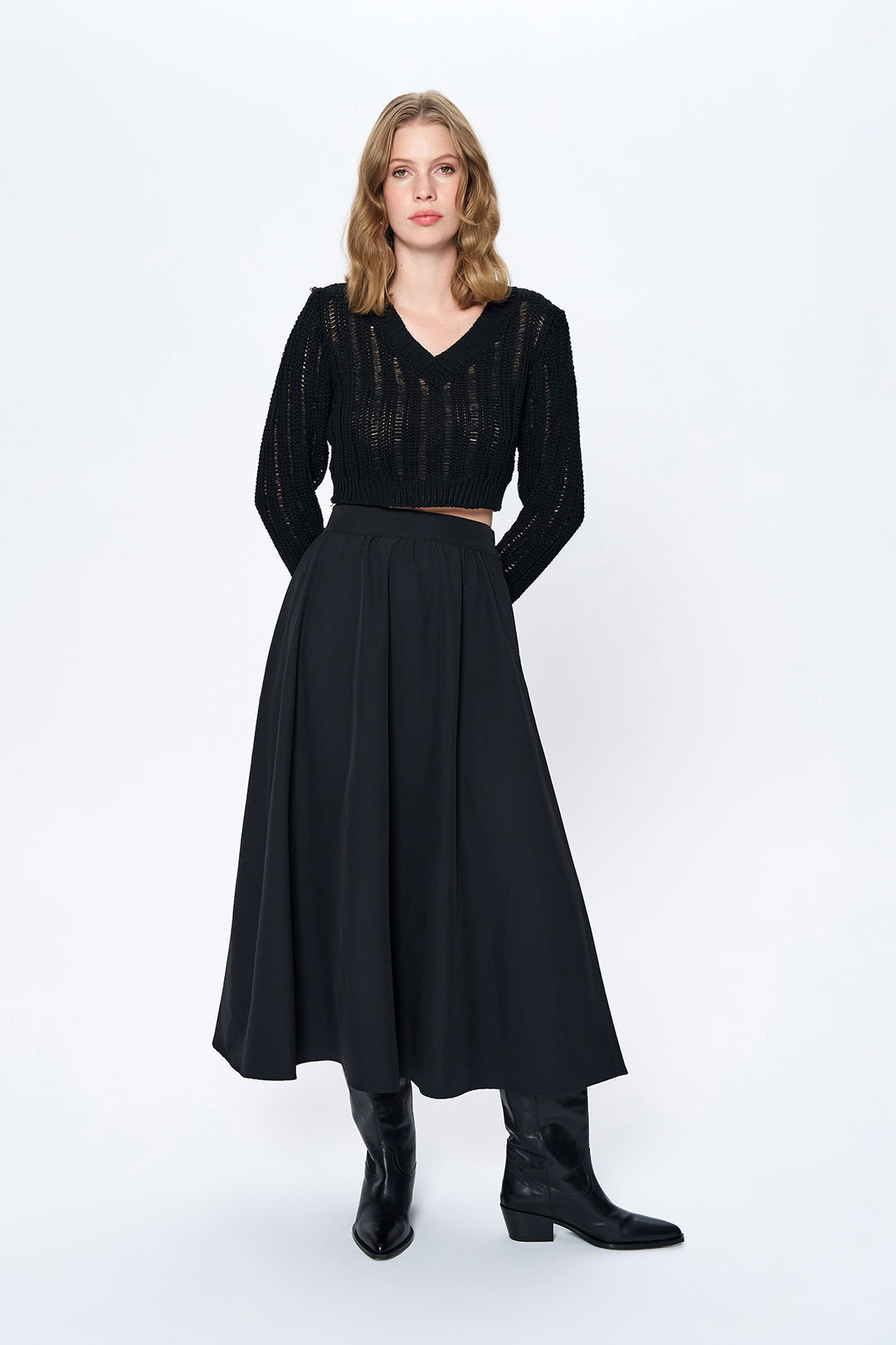 Beli Lastikli Midi Boy Basic Etek Siyah
