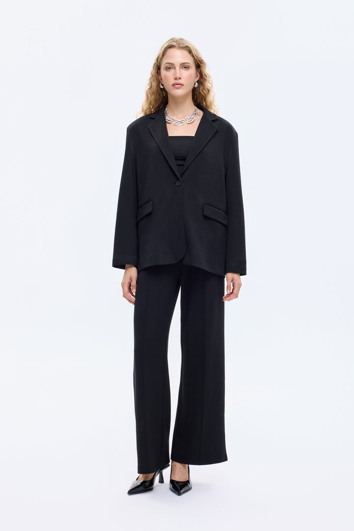 Tek Düğmeli Yumuşak Dokulu Oversize Blazer Ceket Siyah