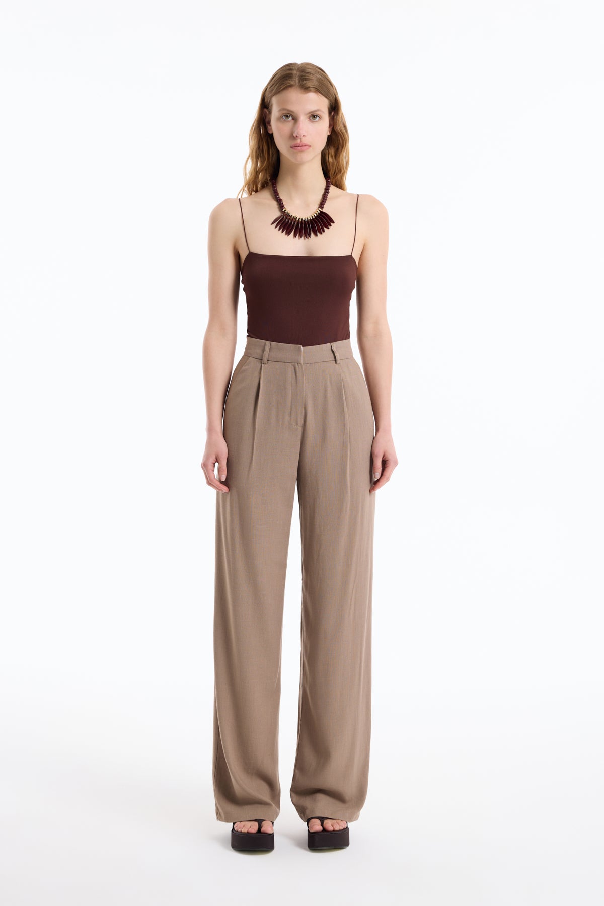 Çıtçıtlı İnce Askılı Bodysuit Koyu Kahve