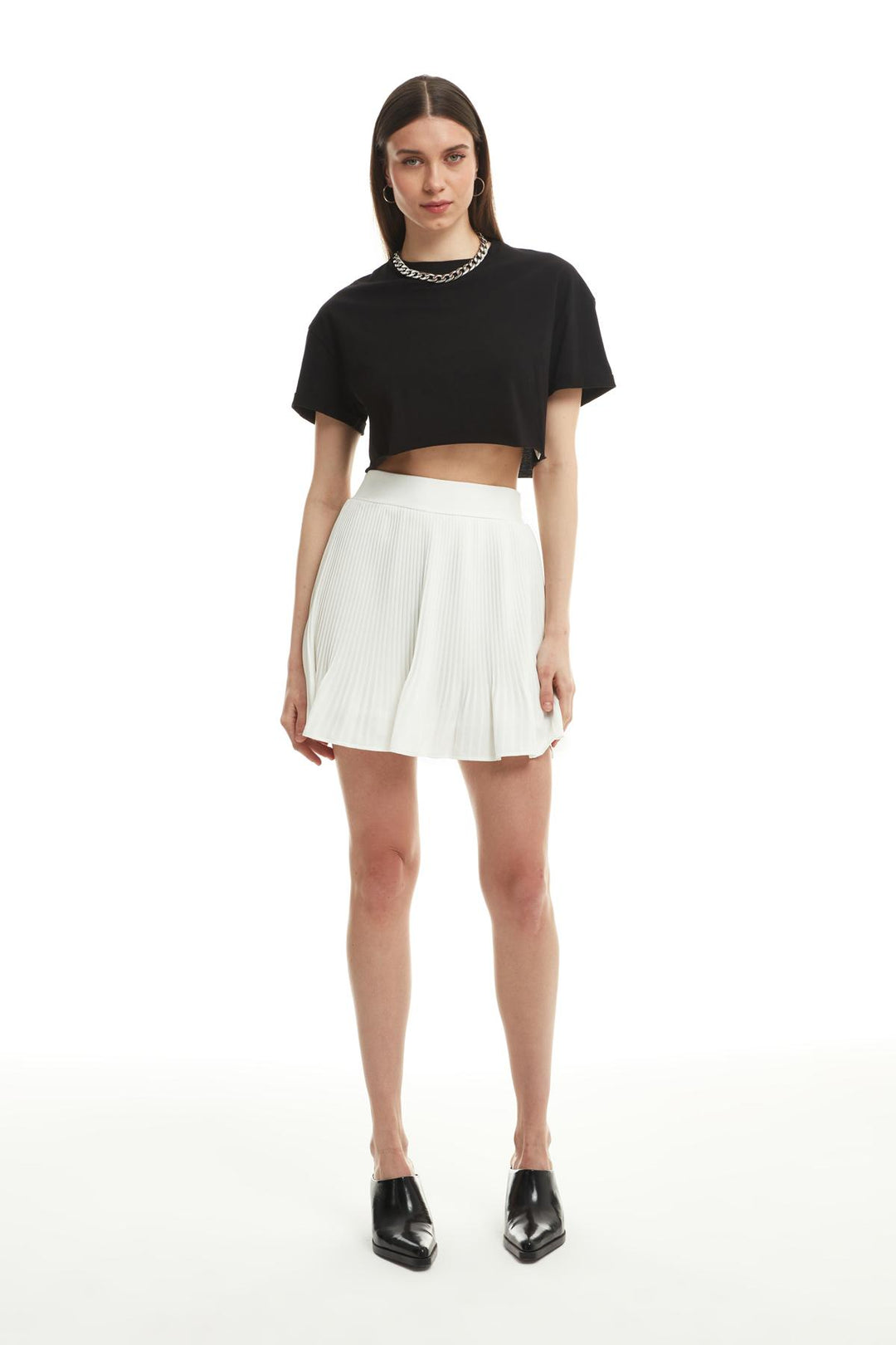 Pleated Short Mini Skirt Ecru