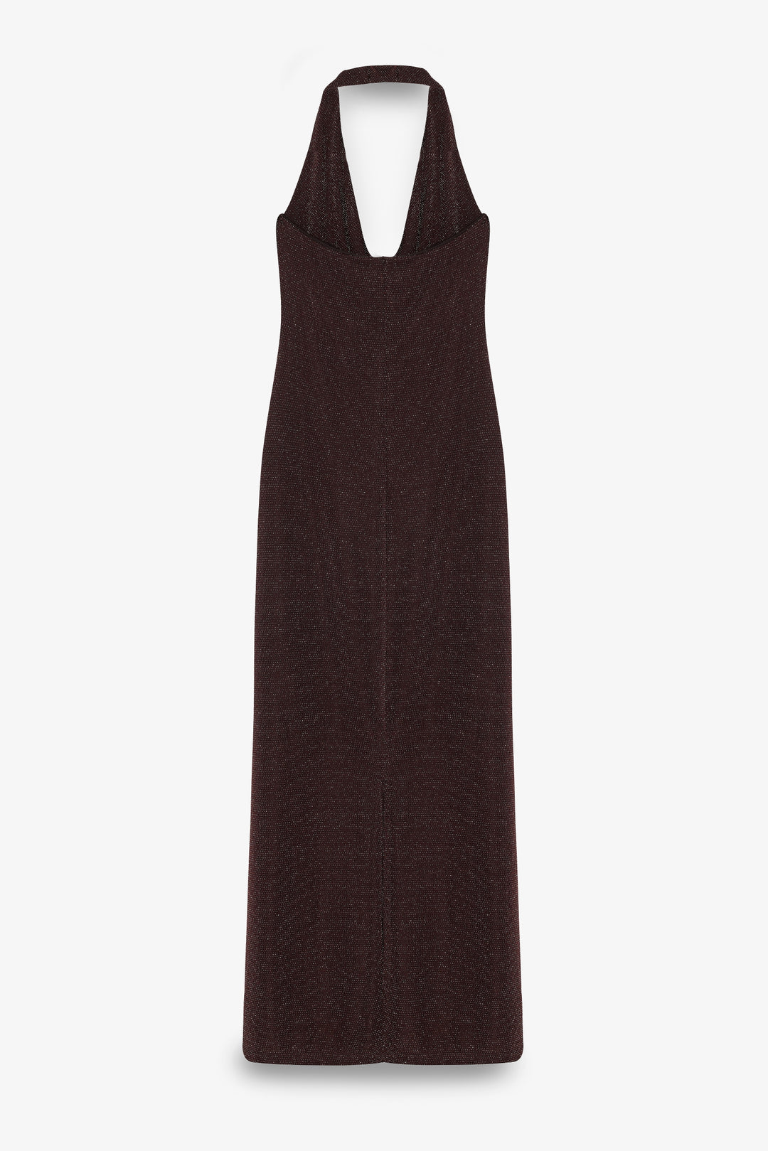 Simli Drape Yaka Midi Elbise Kahverengi