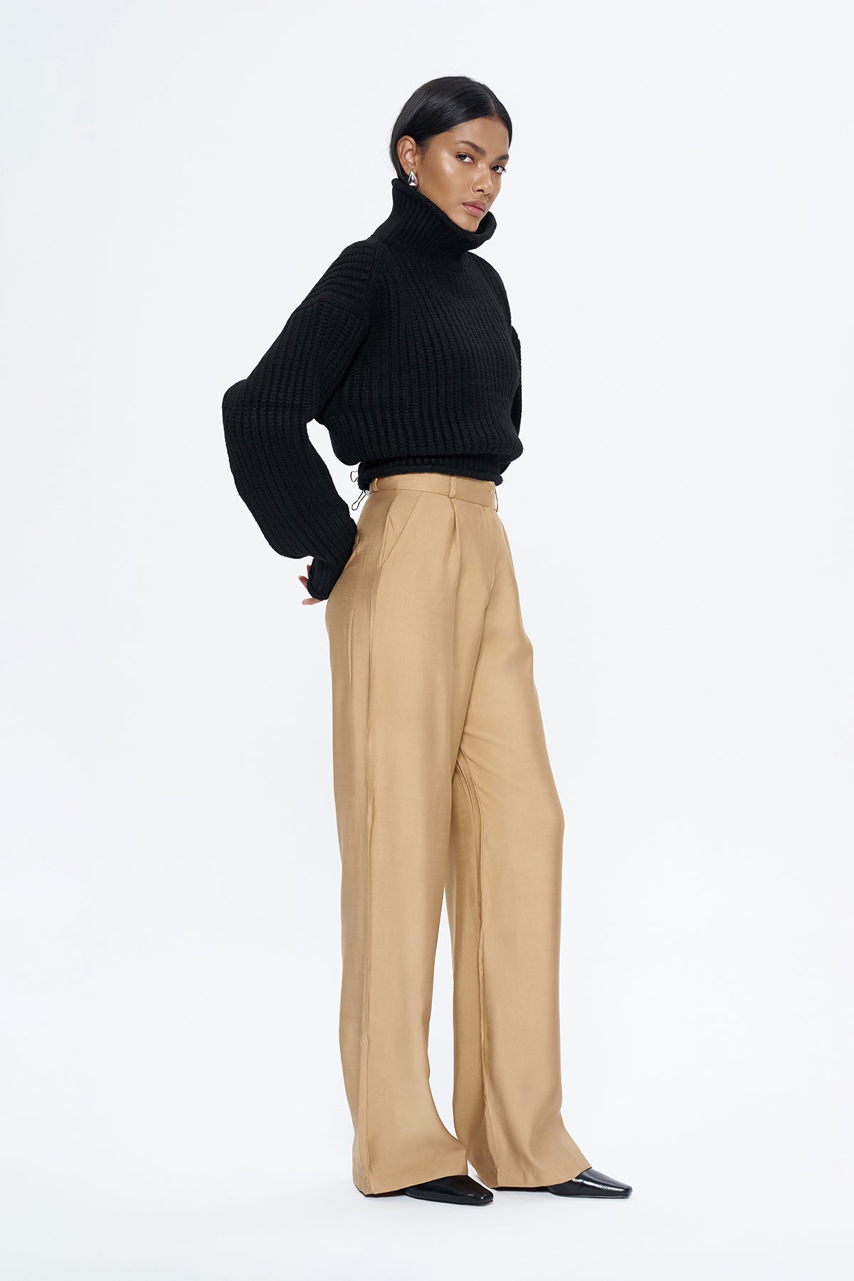 Yüksel Waist Wide Leg Pants Camel