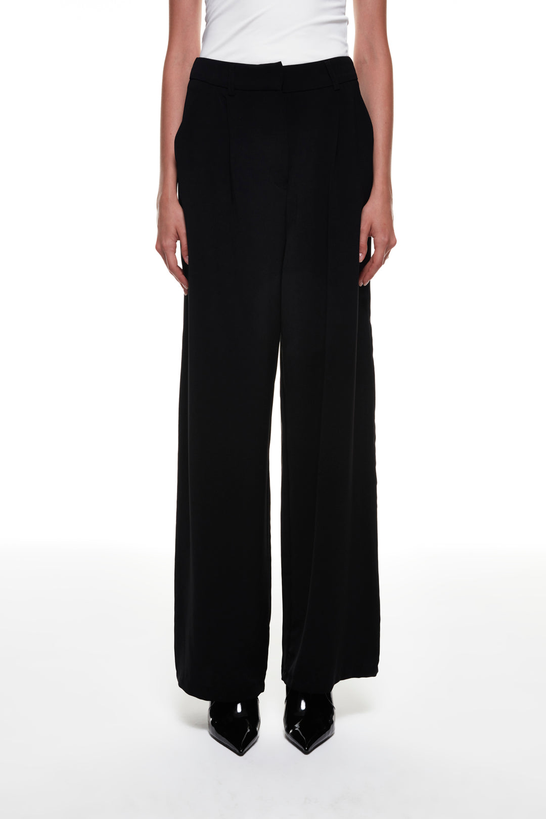 High Waist Wide Leg Fabric Trousers Black
