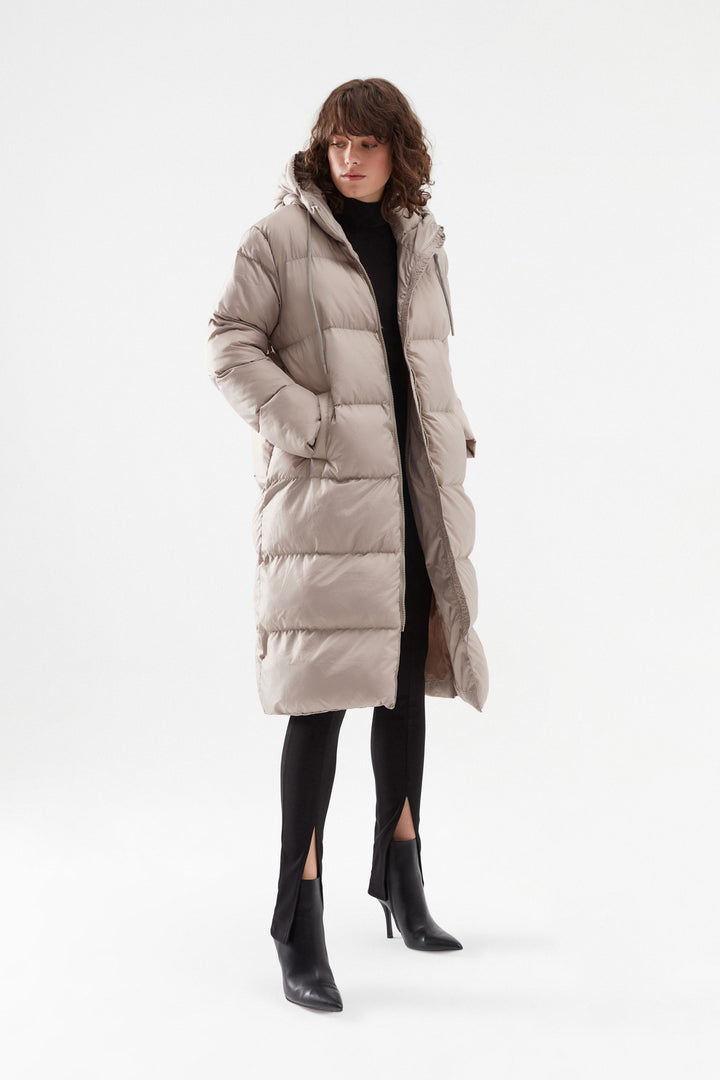 Hooded Long Inflatable Coat Stone