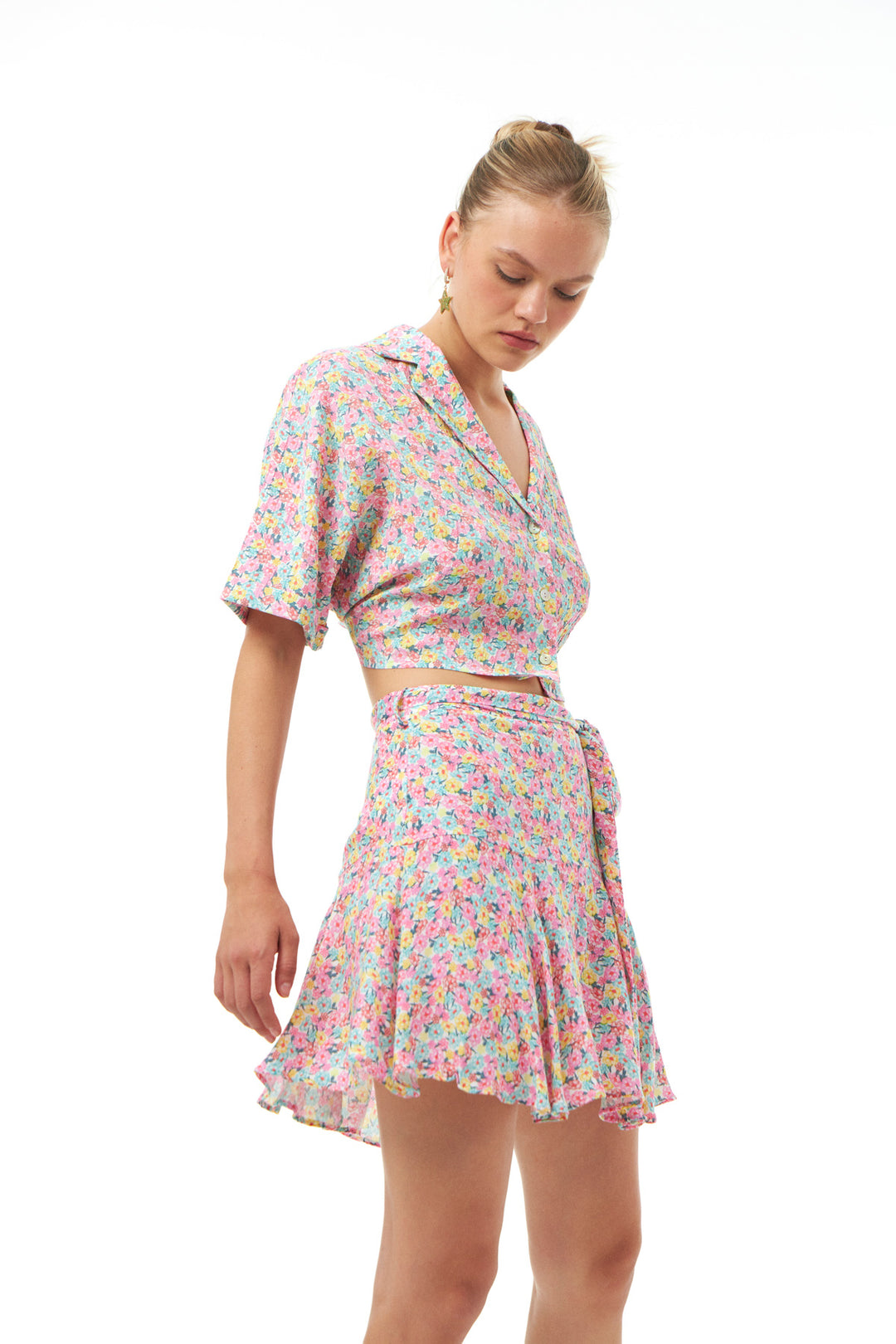 Floral Pattern Short Skirt Pink