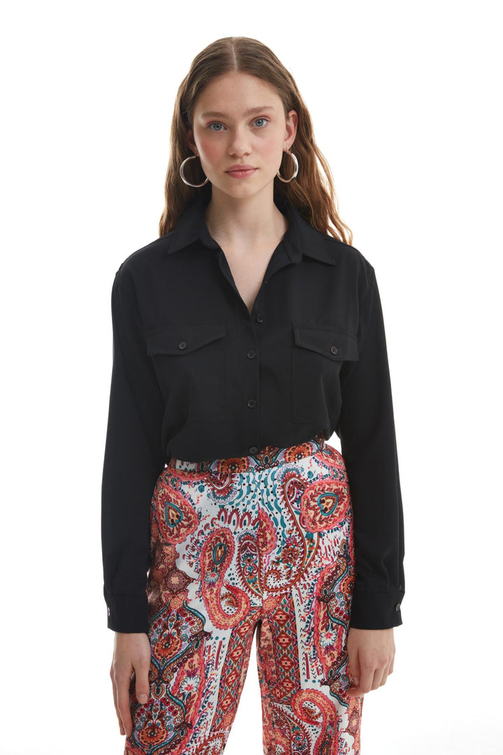 Çift Cepli Gömlek Siyah