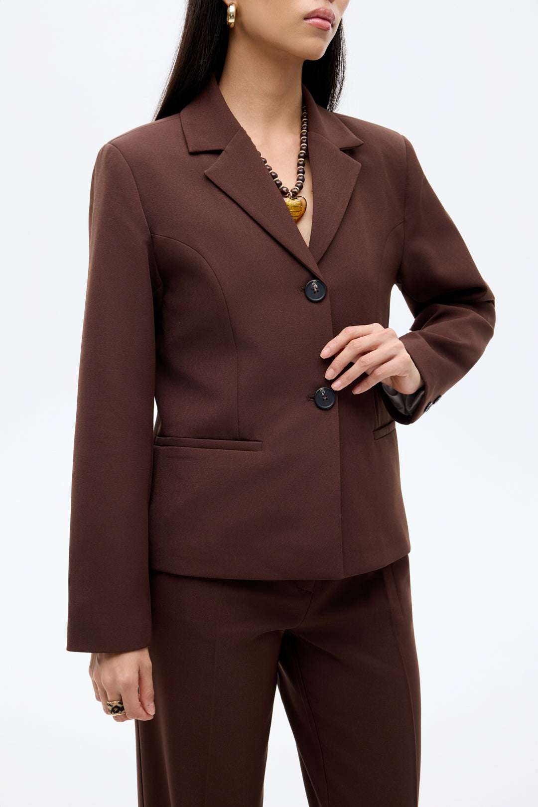 Çift Düğmeli Dikiş Detaylı Blazer Ceket Kahverengi