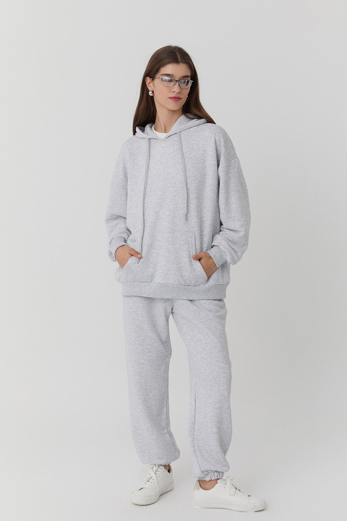 Oversize Kapüşonlu Sweatshirt Gri