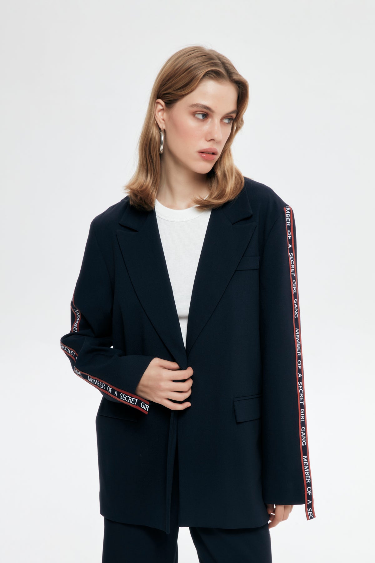 Stripe Detailed Blazer Jacket Navy Blue