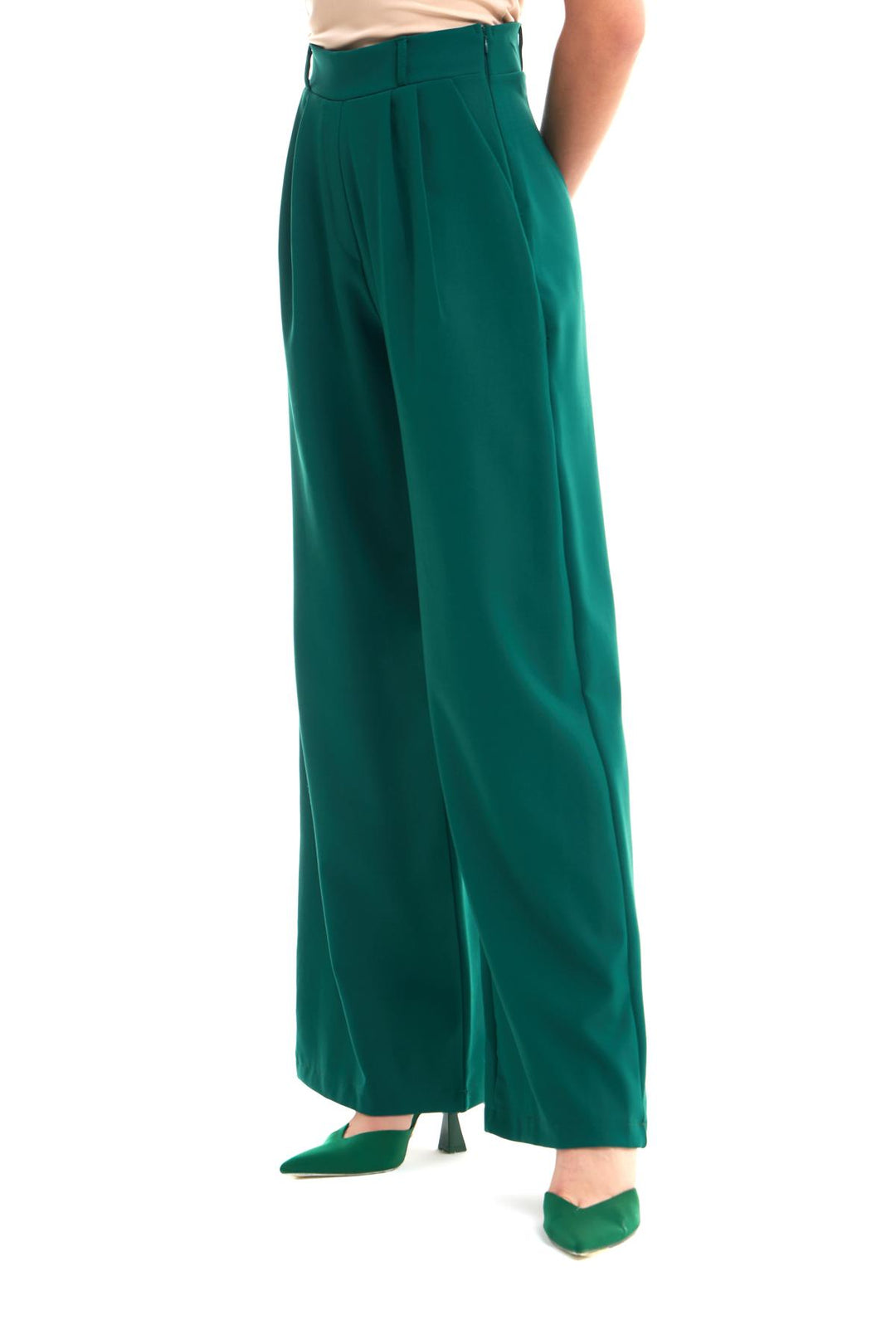 High Waist Wide Leg Trousers Dark Green