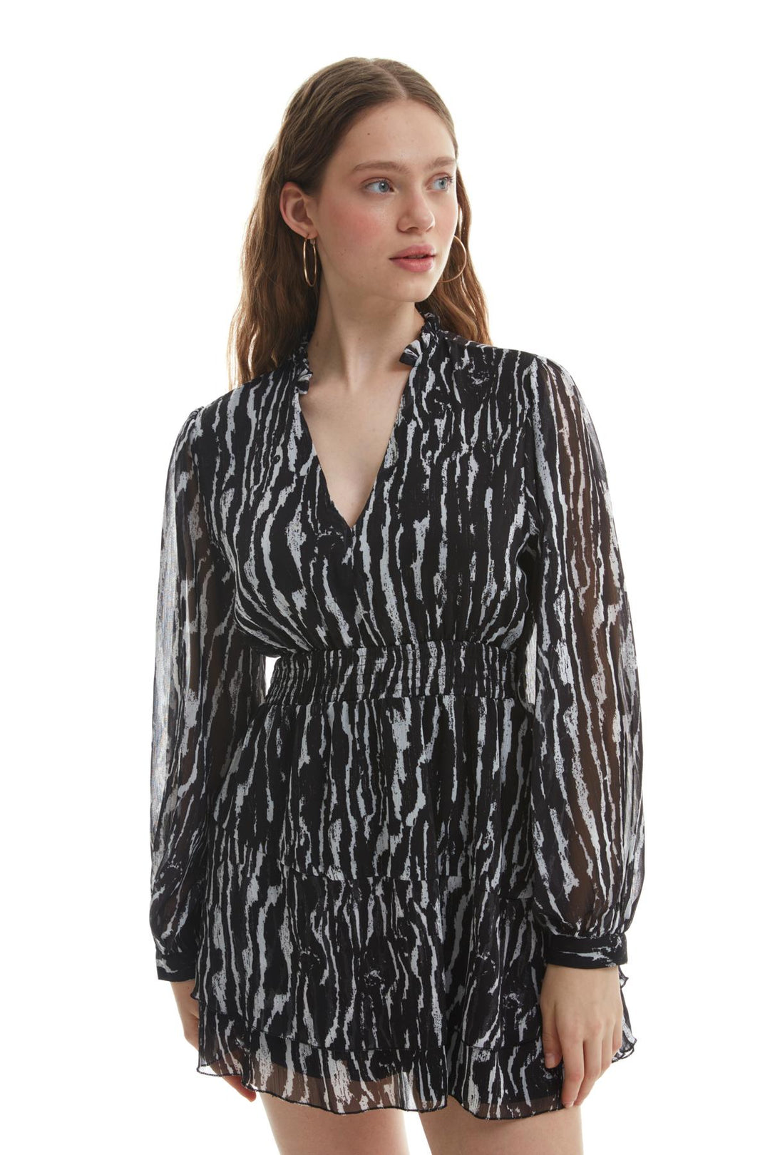 Elastic Waist Mini Dress Black