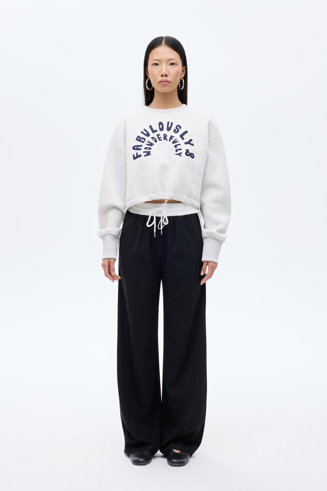 Yazı Baskılı Bel Stoperli Bisiklet Yaka Sweatshirt Grimelanj