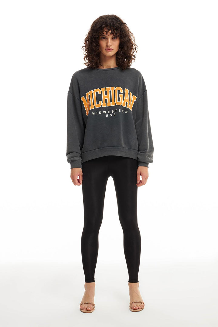 Yazı Baskılı Overisize Sweatshirt Antrasit