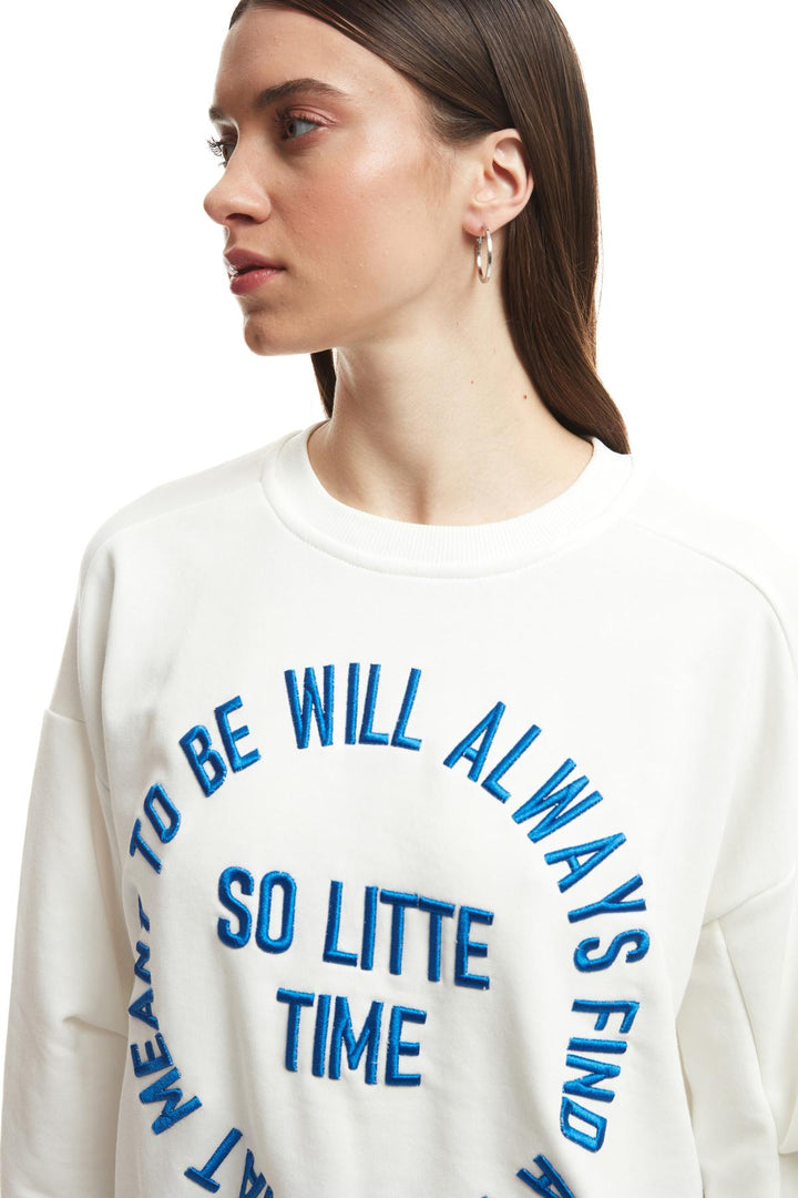 Yazı Detaylı Sweatshirt Mavi
