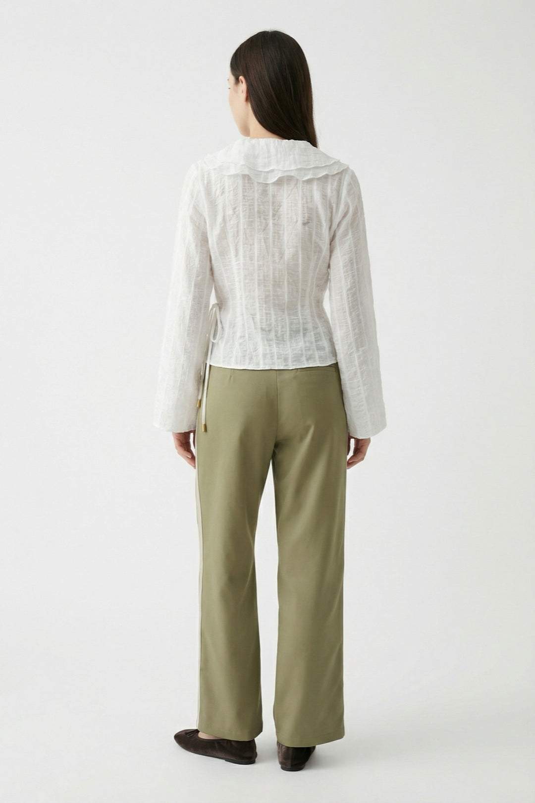 Fırfırlı Kruvaze Bağlamalı Bluz Ekru