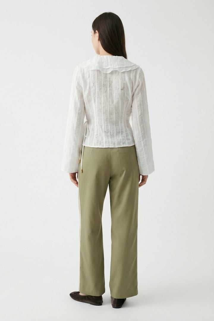 Fırfırlı Kruvaze Bağlamalı Bluz Ekru