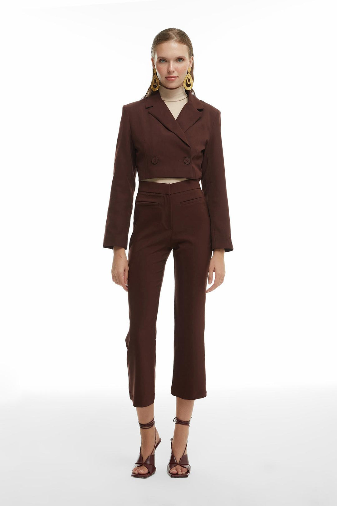 Boru Paça Kumaş Pantolon Kahverengi