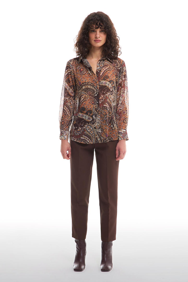 Desenli Şifon Gömlek Kahverengi