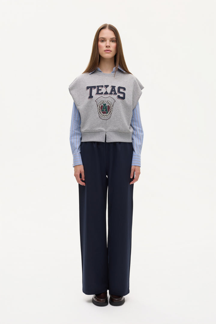 Texas Baskılı Beli Ribanalı Kolsuz Sweatshirt Grimelanj