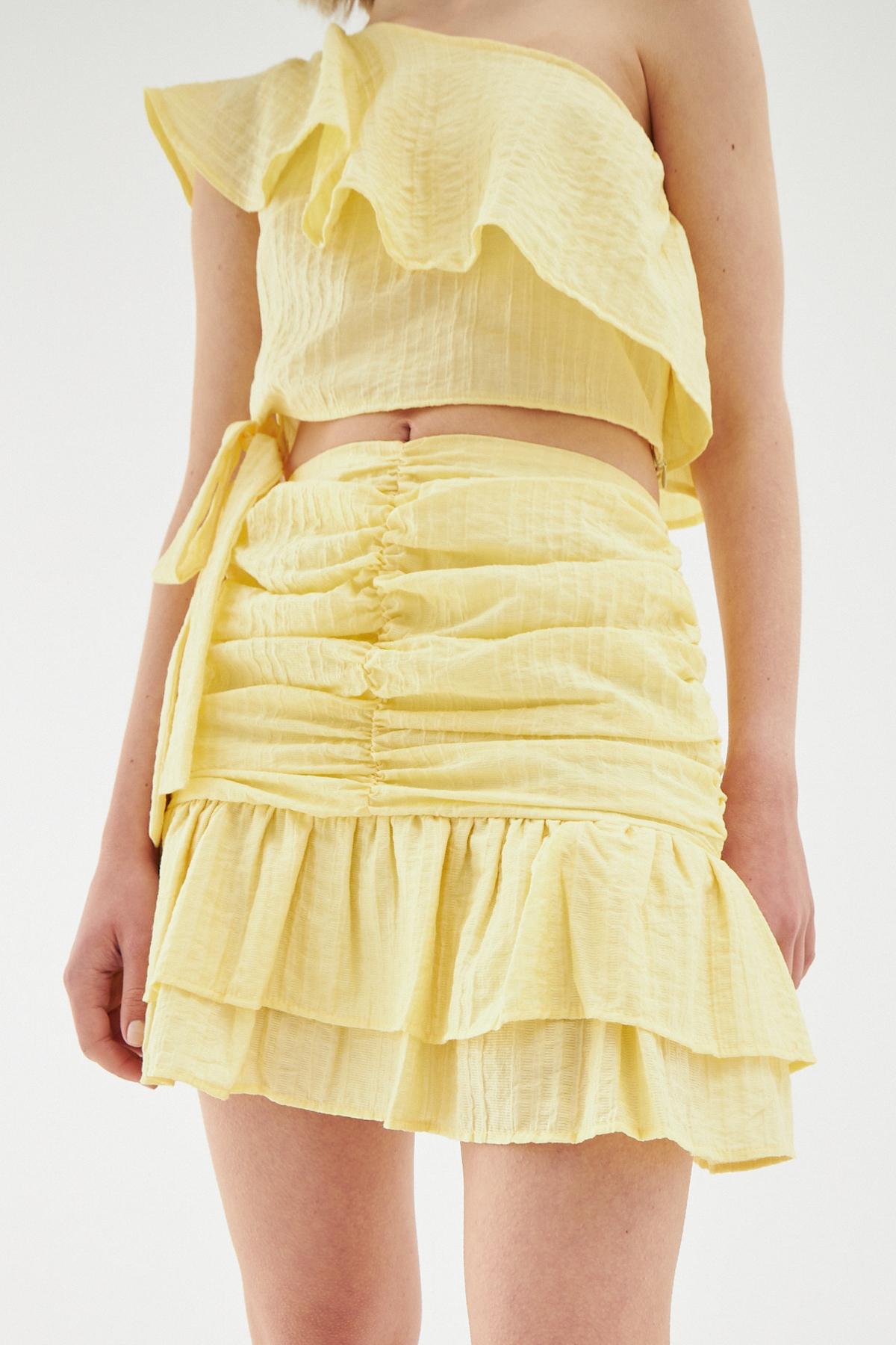 Ruffle Detailed Mini Skirt Yellow