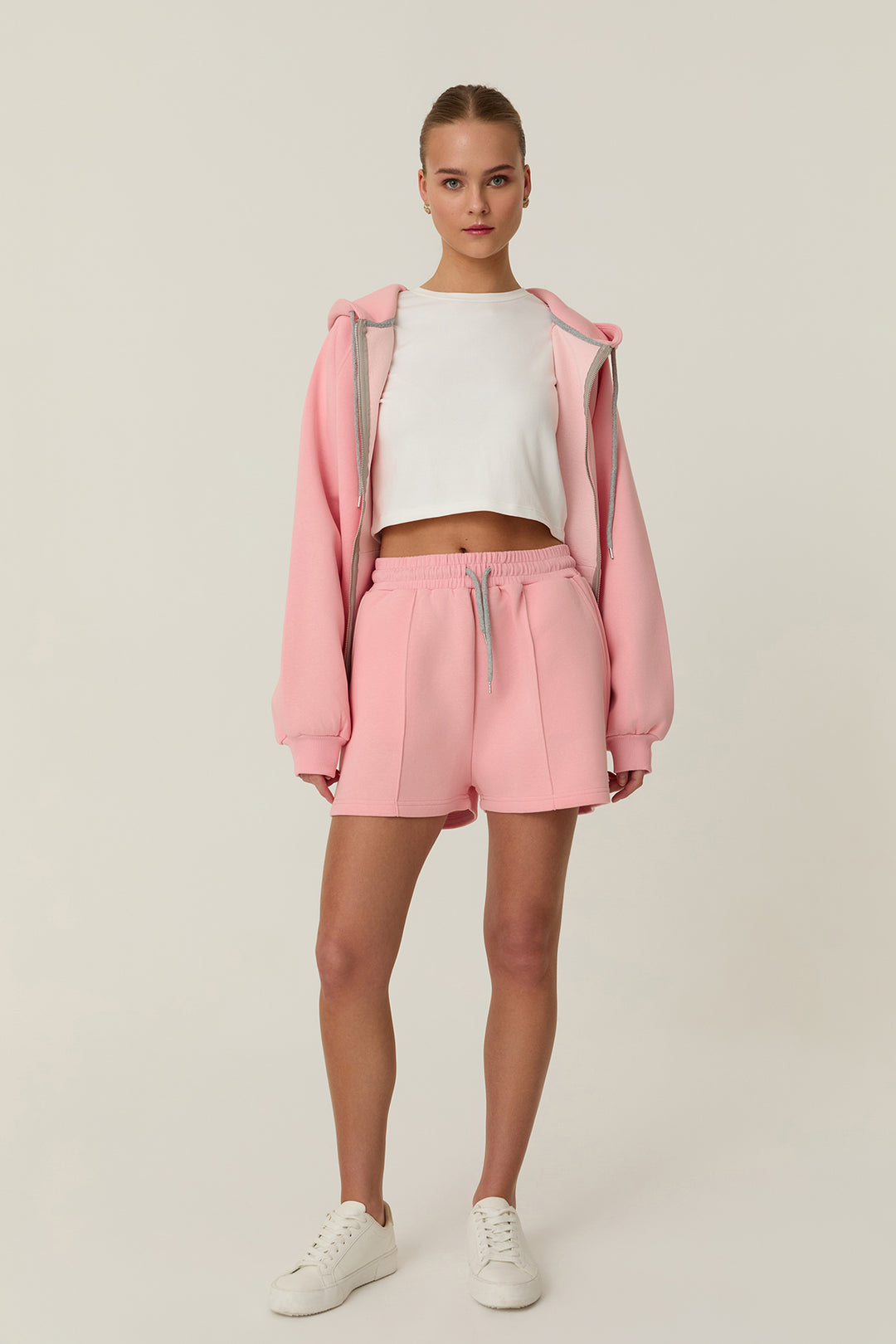 Beli Lastikli Cepli Mini Şort Pembe