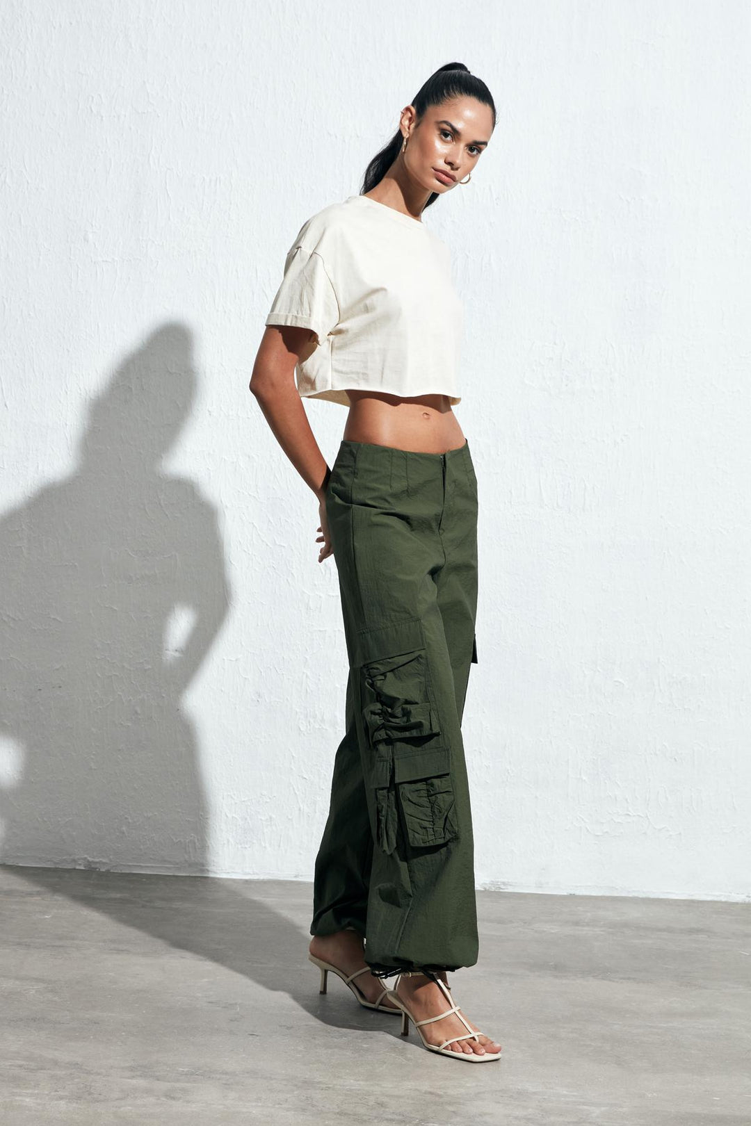 Elastic Parachute Trousers Khaki