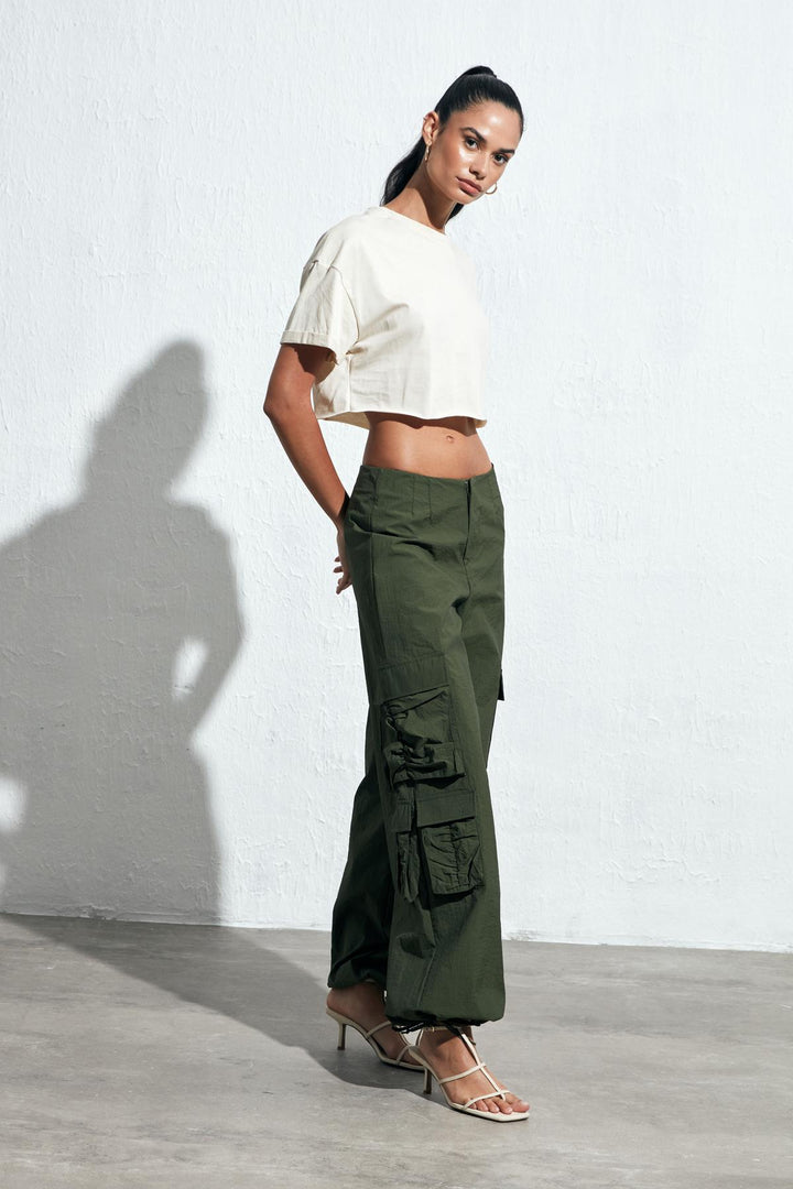 Elastic Parachute Trousers Khaki