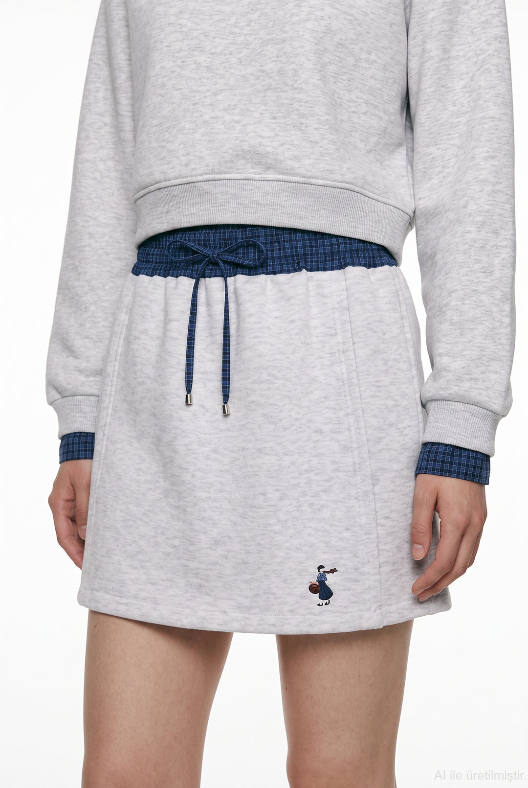 Ekose Bel Bantlı Sweat Mini Etek Karmelanj