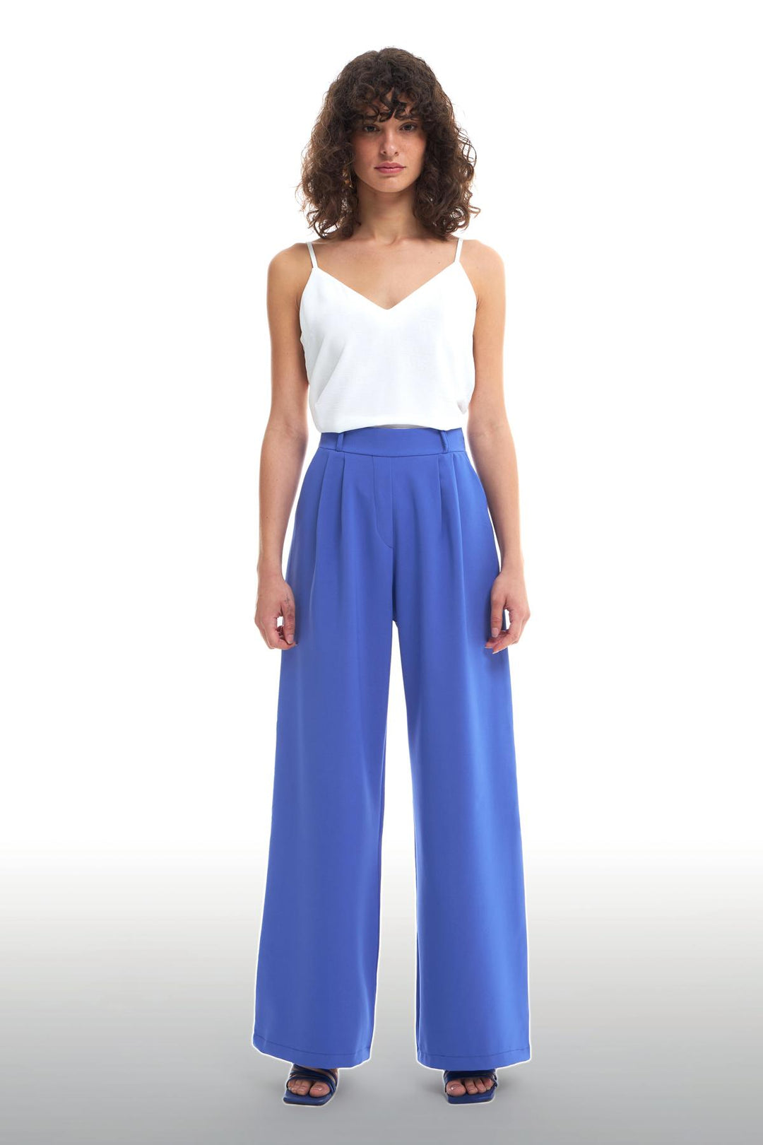 High Waist Wide Leg Trousers Dark Blue
