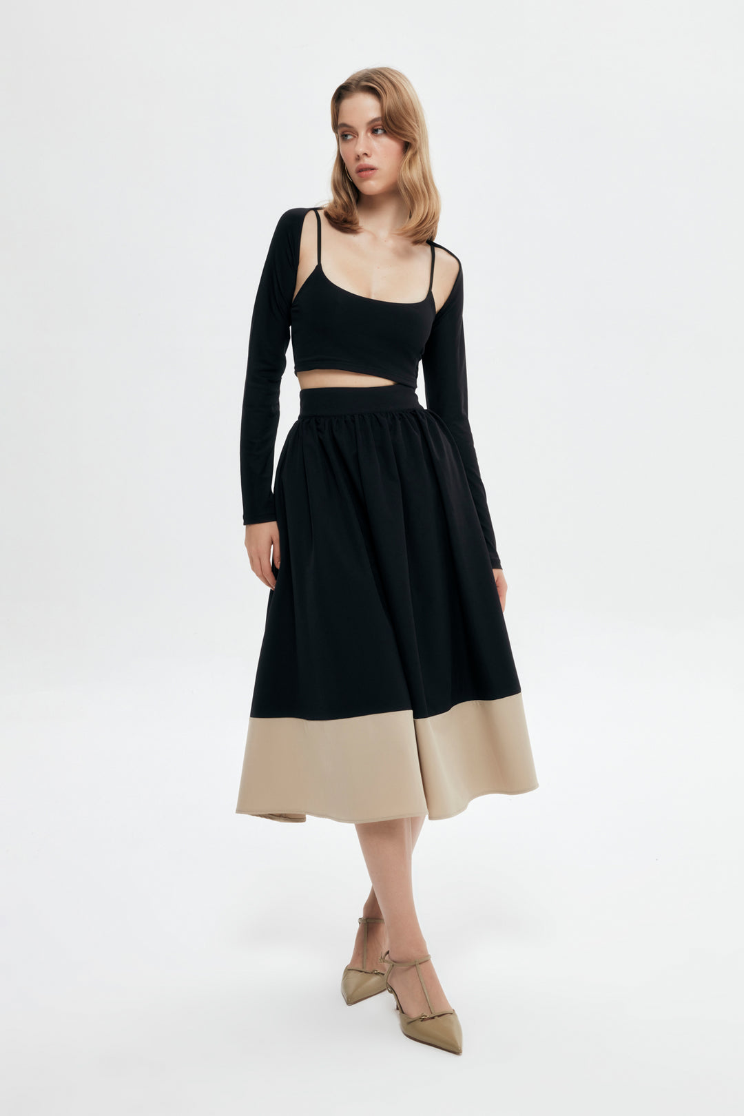 Pleat Detailed Midi Skirt Black