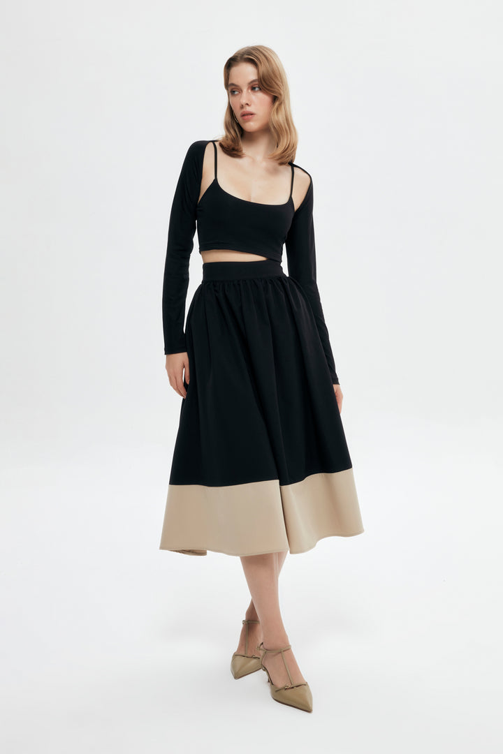 Pleat Detailed Midi Skirt Black