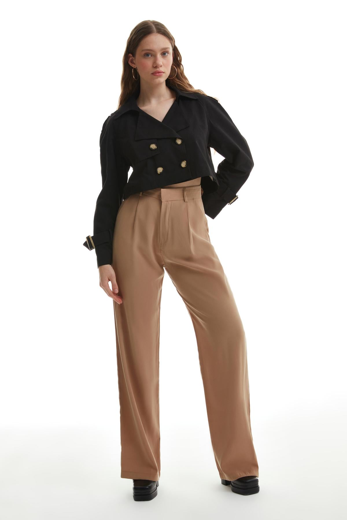 Palazzo Fabric Trousers Stone