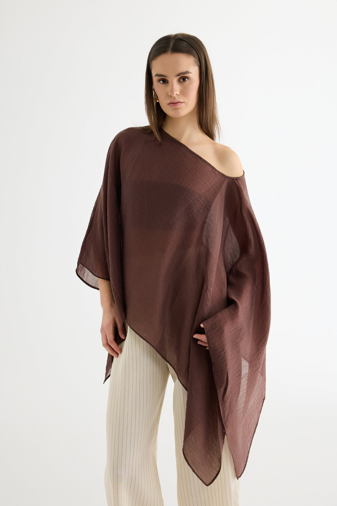 Fularlı Panço Bluz Kahverengi