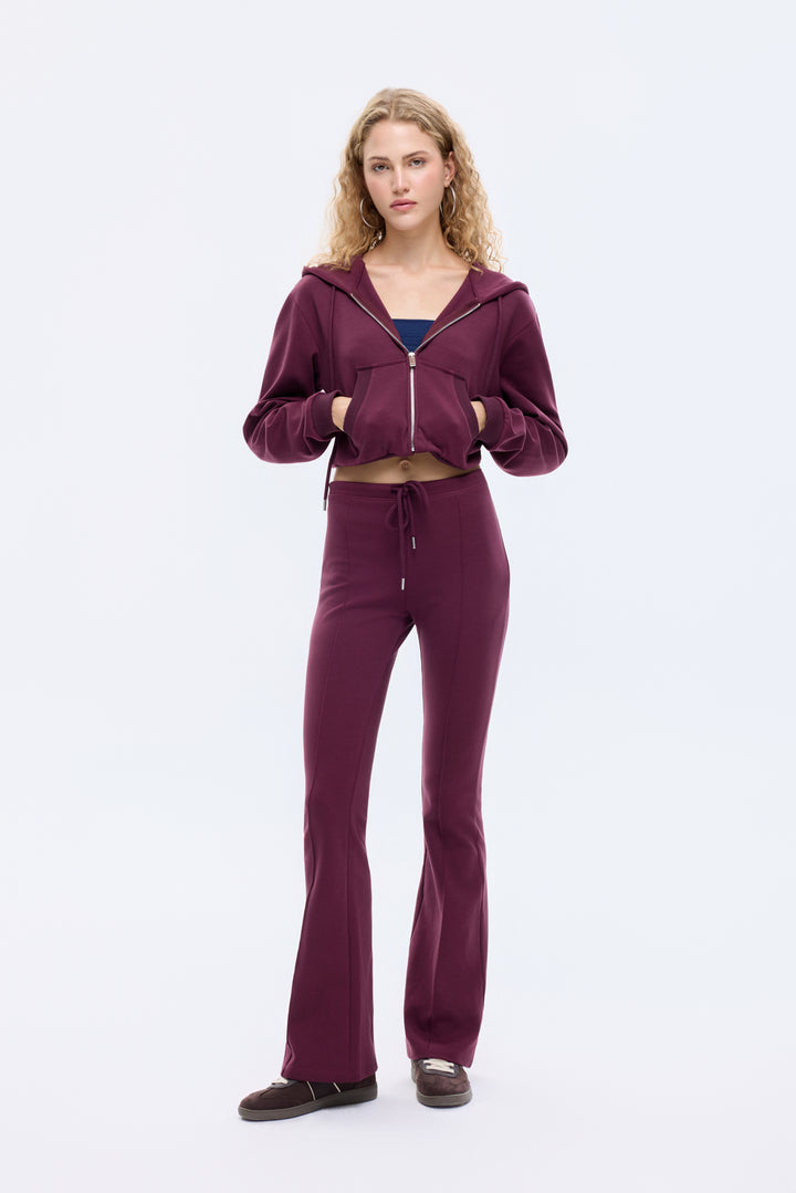 Kapüşonlu Fermuarlı Basic Sweatshirt Bordo