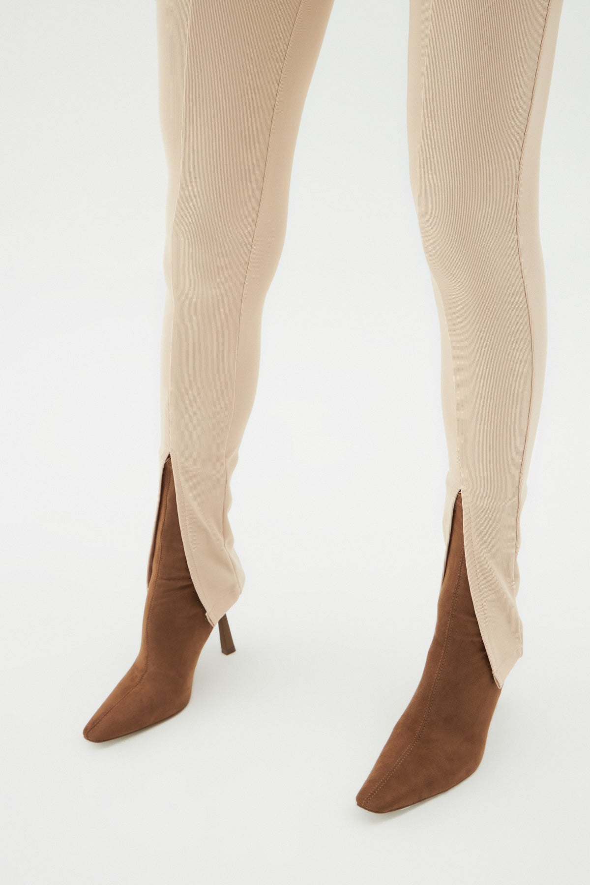 Elastic Waist Slit Trousers Beige