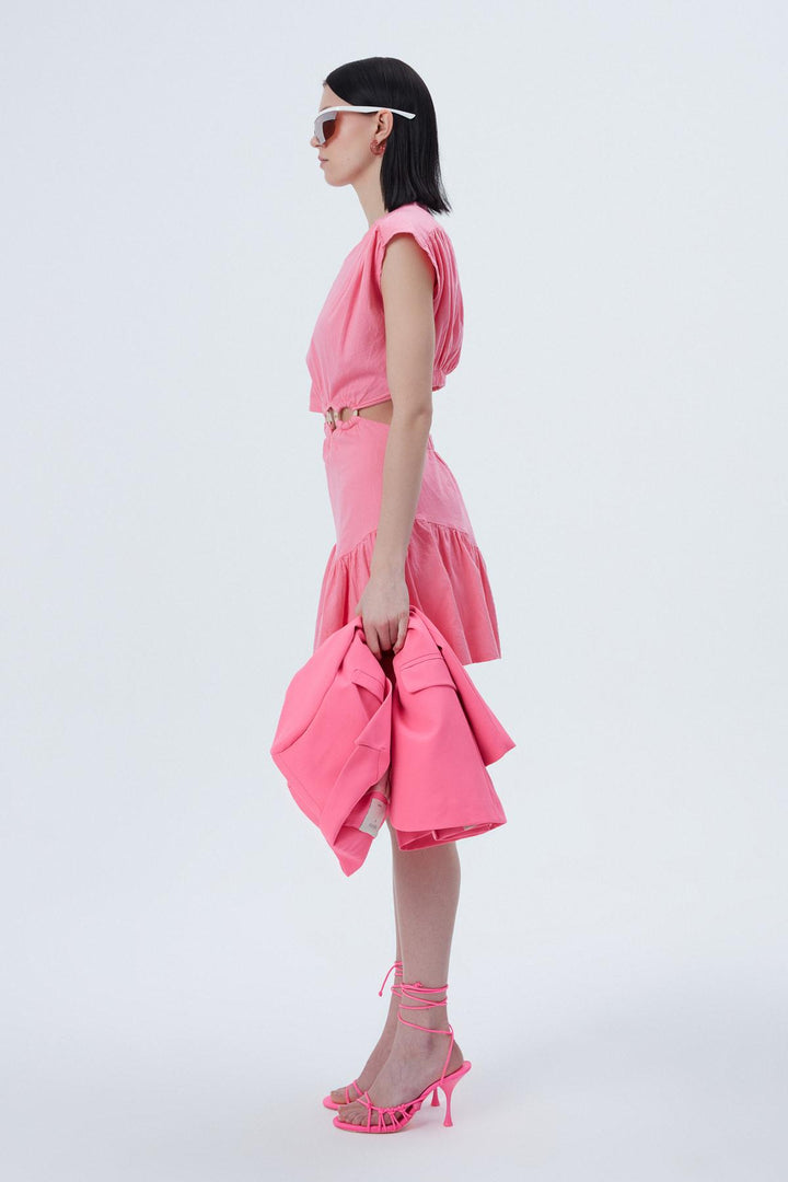 Pile Detaylı Cut Out Elbise Pembe