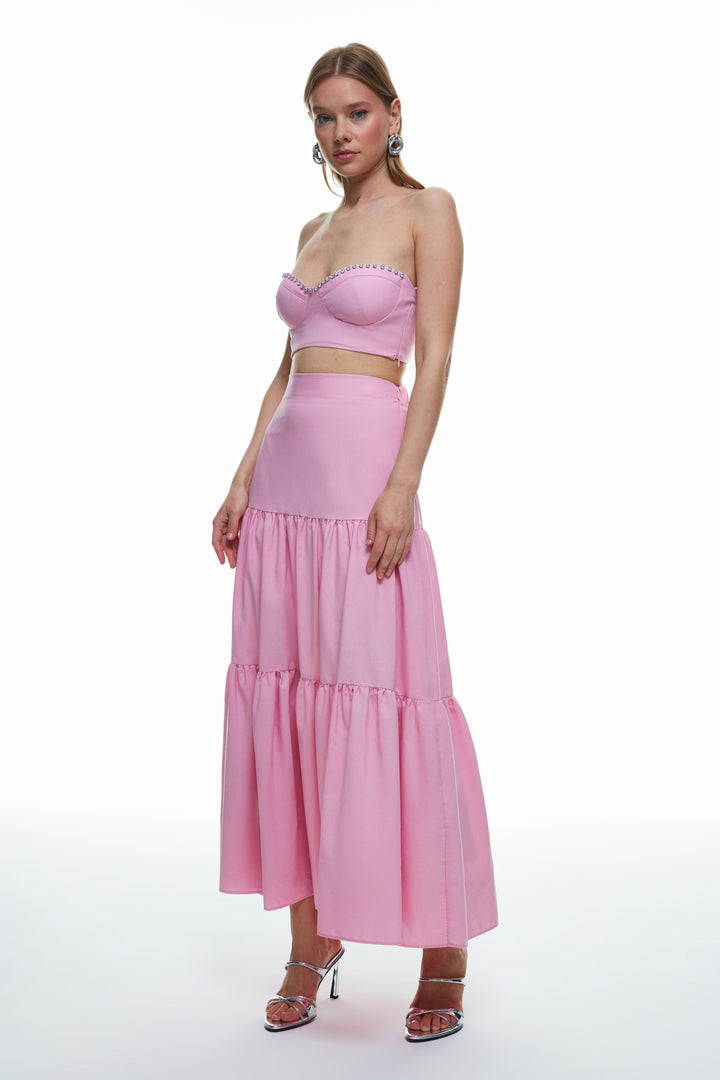 High Waist Long Skirt Pink