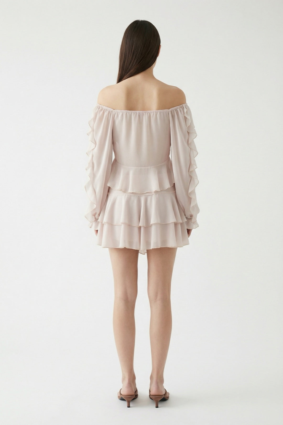 Fırfırlı V Yaka Şifon Bluz Bej