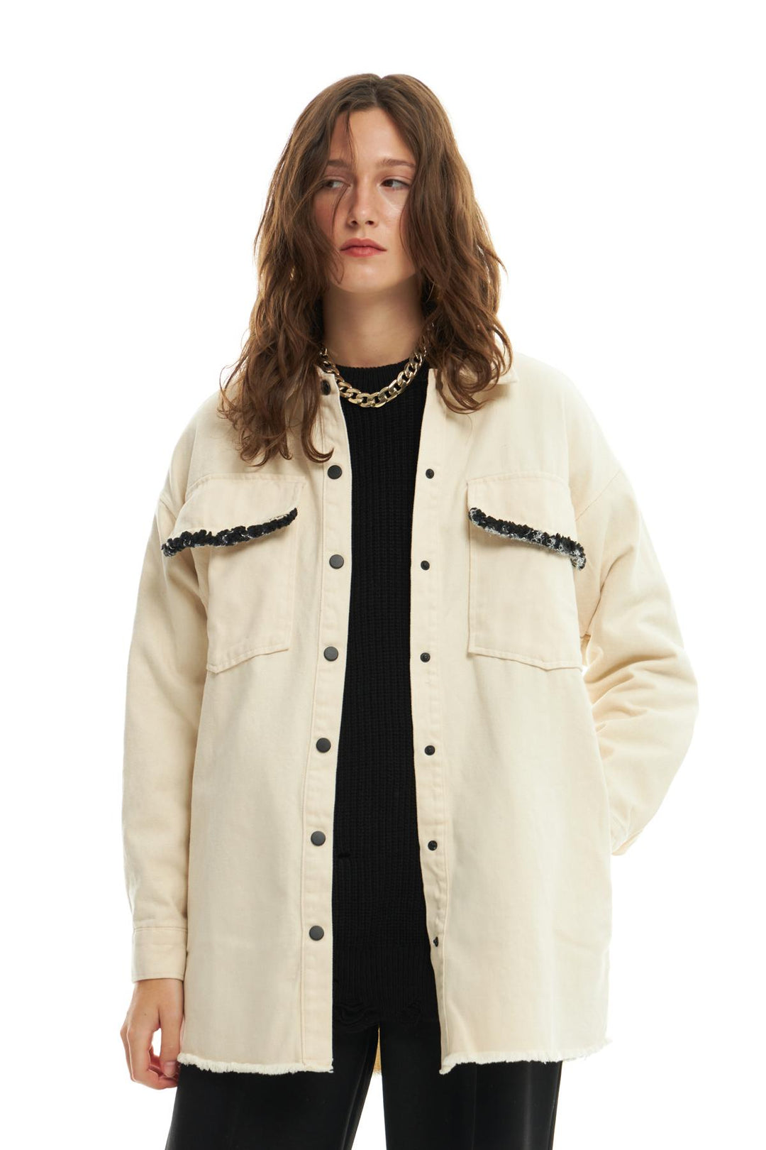 Büyük Cepli Püsküllü Ceket Naturel