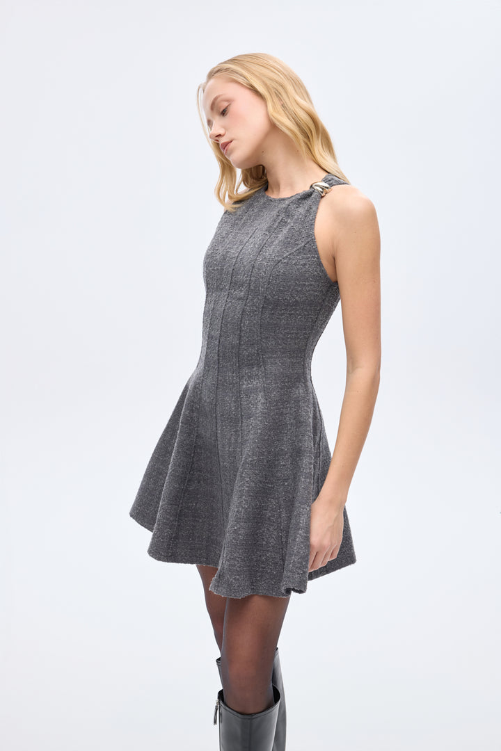 Halka Aksesuarlı Tüvit Mini Elbise Antrasit