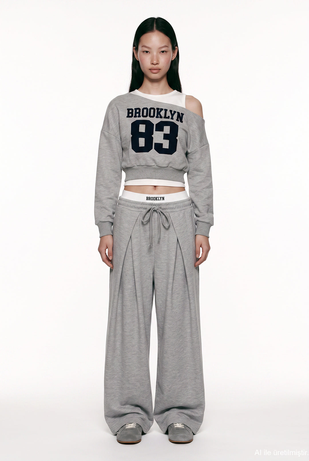 Atlet Detaylı Asimetrik Sweatshirt Grimelanj