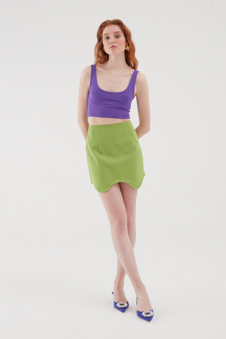 Asimetrik Mini Etek Yeşil