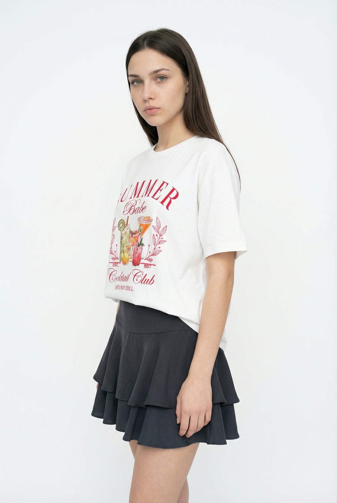 Summer Babe Baskılı Oversize Tişört Ekru