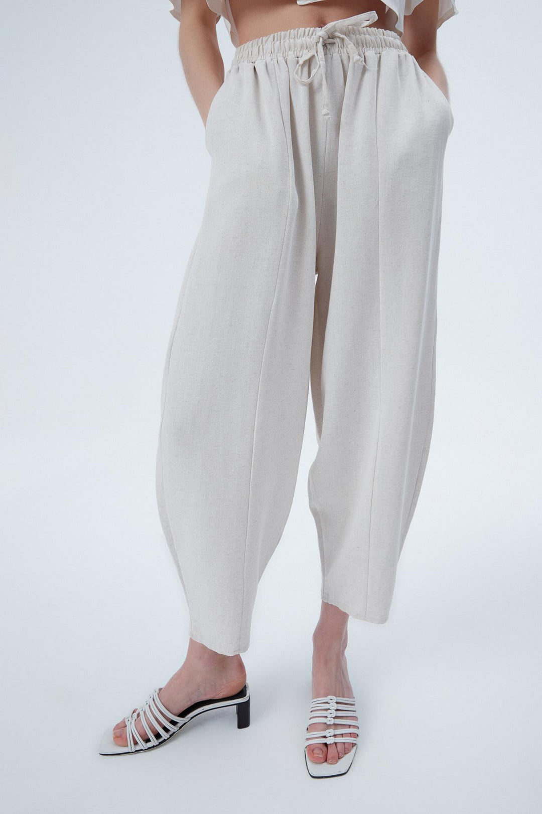 Beli Lastikli Keten Pantolon Naturel