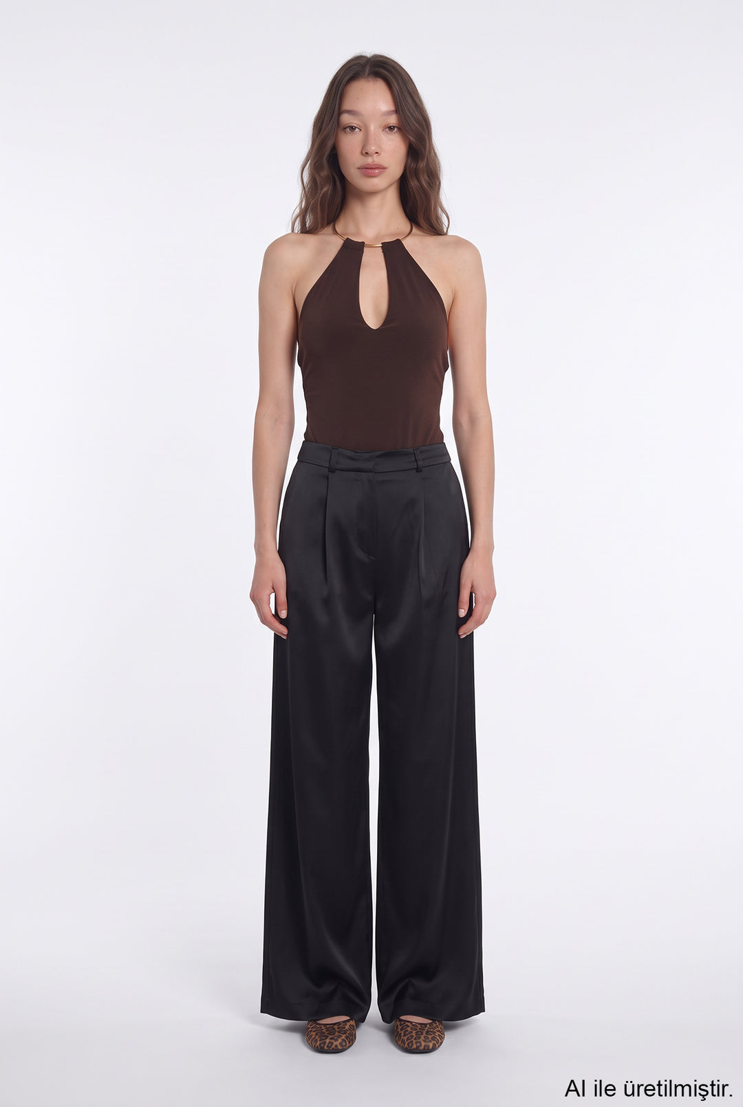 Gold Halka Aksesuarlı Bodysuit Kahverengi