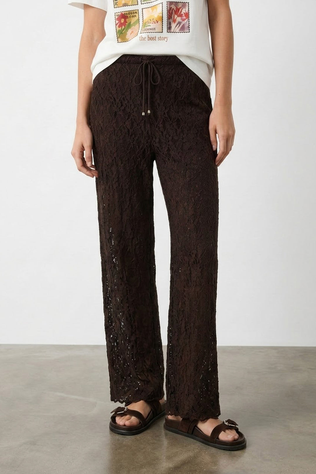 Bol Paça Şortlu Dantel Pantolon Kahverengi